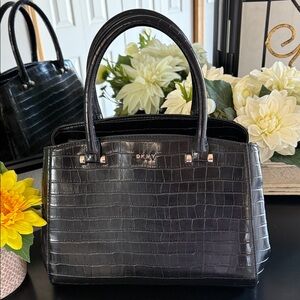 DKNY Croc Embossed Vegan Black Satchel